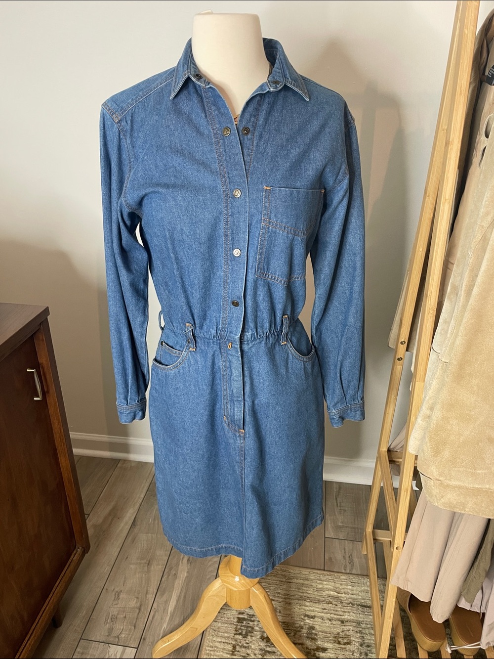 Vintage Liz Claiborne Jean/Denim Dress with Tan Trim